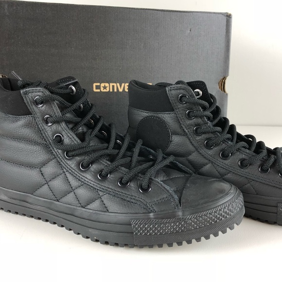 converse all star black quilted leather hi top trainers